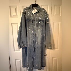 REDUCED! Pearl Studded Denim Duster- NWT (size 3XL)